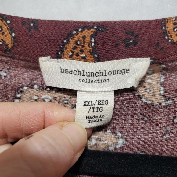 XXL Beachlunchlounge Paisley Alessi Babydoll Dress Tiered Knee Length Maroon - Picture 4 of 11